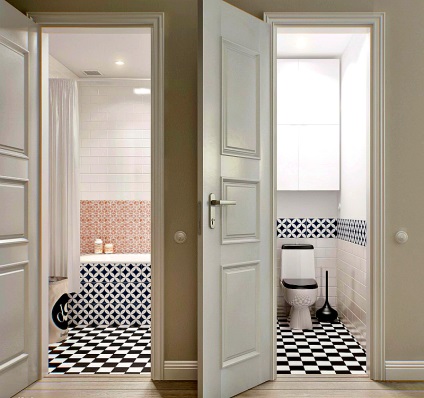 Ajtó a fürdőszoba és WC-vel, hogyan kell kiválasztani a 75 kép a belső  fürdőszoba