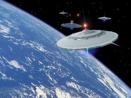 Három óriás méretű UFO repül a földre (föld) Három óriás méretű UFO repül a földre