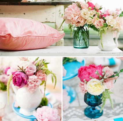 Vintage Esküvő rózsaszín és kék szín kiválasztása dekorációval meglátogatta ünnepségén fejezetek esküvő