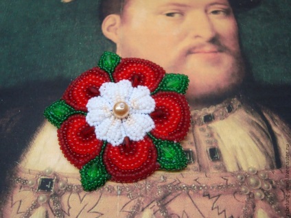 Hímez gyöngyös bross „Tudor Rose” - tisztességes iparos - kézzel készített, kézzel készített
