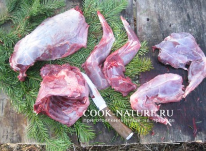 Hare pörkölt burgonyával - főzni a szabadban (párolt nyúl recept) Hare pörkölt burgonyával - kész természet