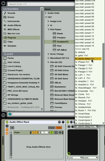 Ableton live épület hatása a visszatérő pálya (Ableton hatások) Ableton élő építési hatásai a visszatérő pályája