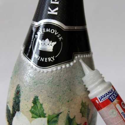 Decoupage pezsgősüveg, decoupage ábécé (decoupage) Decoupage pezsgősüveg, ábécé decoupage