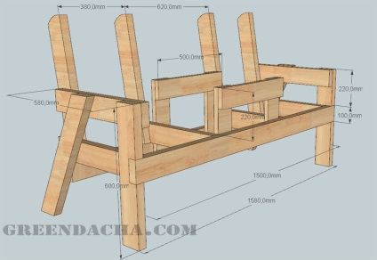 Egy pad asztallal 3d modell rajz Méretek (pad egy asztal két) Pad táblázat 3d modellek, rajzok, méretek