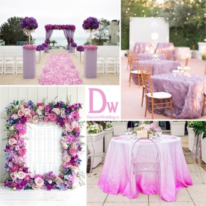 Esküvő kombinációja rózsaszín és lila árnyalatokban