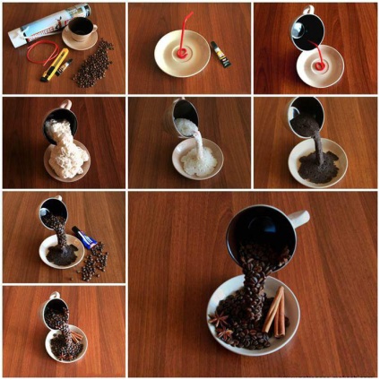 Hogyan készítsünk egy műkertészeti kávébab - repülő csésze - a kezüket  lépésről lépésre videók és fotók
