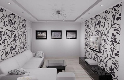 Fekete és fehér nappali - belsőépítészeti, kiegészítők, fotók