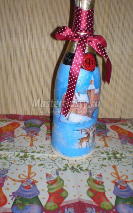 Decoupage pezsgős üveg karácsonyi, mesterkurzus lépésről lépésre fotók