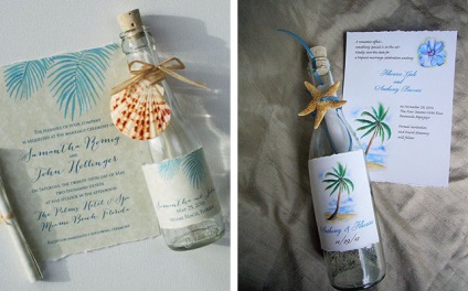 Hogyan készítsünk egy meghívást egy palackban tengeri stílusú esküvő