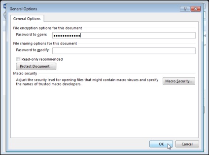 Hogyan kell beállítani egy jelszót dokumentum megnyitásának szó