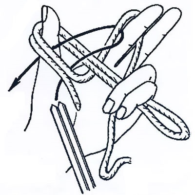 A kereszt alakú sor hurkok (készlet hurkok megvastagodott szélén, vagy - bolgár intonáció -)