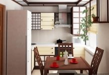 Konyhai japán stílusú fotók, lakberendezés, függönyök, konyha-nappali kezével