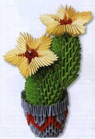 Moduláris origami kaktusz, sárga virágok (harmadik) Moduláris origami kaktusz, sárga virágok