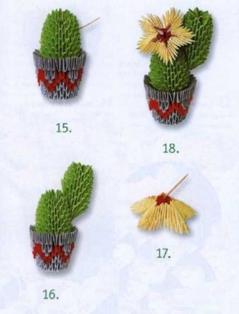 Moduláris origami kaktusz sárga virágok (moduláris) Moduláris origami kaktusz, sárga virágok