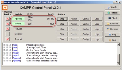 A szervezet a helyi gazda xampp (XAMPP kezelőpanel) helyi hosting szervezet XAMPP