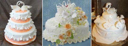 Esküvői torta hattyúk öntött, karamell és csokoládé - ​​tervezési ötletek fotókkal