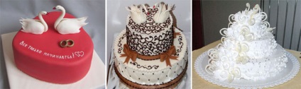 Esküvői torta hattyúk öntött, karamell és csokoládé - ​​tervezési ötletek fotókkal