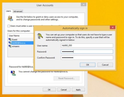 Windows 8 eltávolítani a jelszót, amikor bejelentkezik a fiókjába