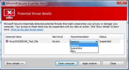Karantén antivírus szoftver a Microsoft Security Essentials (biztonság) Karantén antivírus szoftver a Microsoft Security Essentials