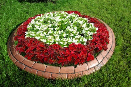 Kerek ágy speciális elrendezés és a dekoráció szép virágos kertek az országban