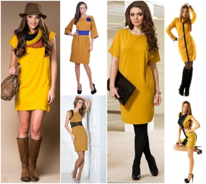 A kombináció a mustár színű ruha