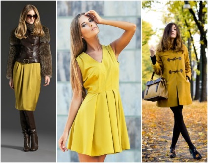 A kombináció a mustár színű ruha