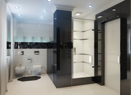 Fürdőszoba a stílus hi-tech, és annak elrendezése
