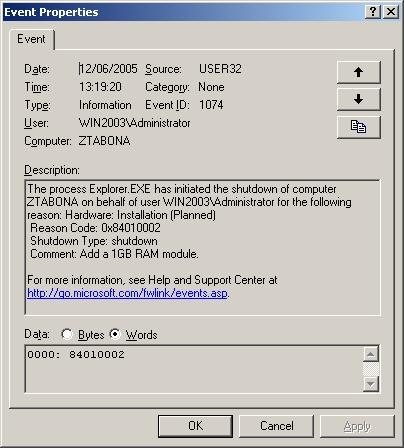 Hogyan kapcsoljuk ki a Shutdown Event Tracker a Windows 2003
