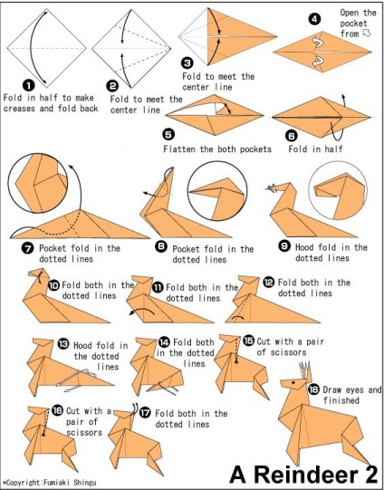 Deer origami papír saját kezűleg