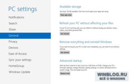 Helyreállítás és visszatérés a Windows 8 a kezdeti állapotban