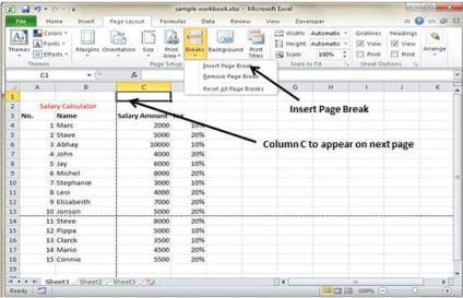 Tegyen be egy oldal szünetet Excel 2010