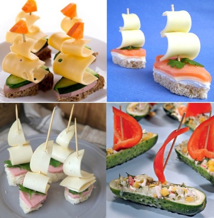 Szendvicset egy gyermek születésnapját ( „hajó” kenyér a tetején) Szendvicset egy gyermek születésnapját