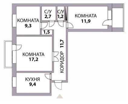 A design két hálószobás lakás belülről Hruscsov és egyéb szabványos egységekben