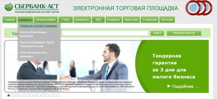 Hogyan adja meg a aukciós terem Sberbank AST, St. tender