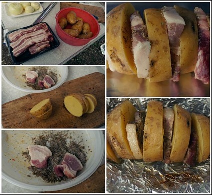 Burgonya a grill - szalonnával és fólia nyárson (szalonna) Burgonya a grill - szalonnával és fólia nyársra