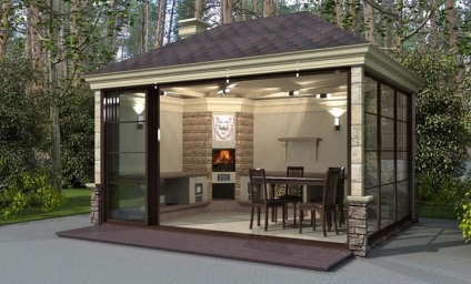 A projekt egy nyári konyha veranda fotók, hozzáférést biztosít a terasz a konyhából az országban, egy pavilon,