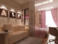 Elhelyezés bútorok egy stúdió apartman (stúdió) Elhelyezése bútorok egy garzonlakás