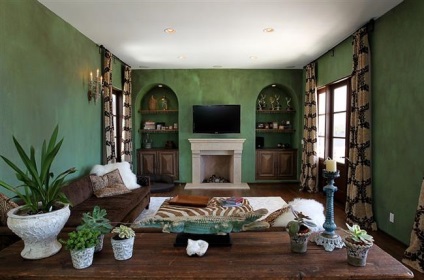 A kombináció a zöld szín a belső stílusos nappali 25 fotó