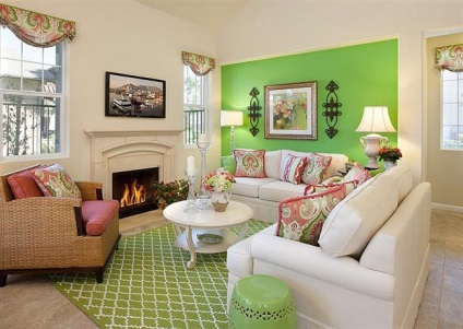 A kombináció a zöld szín a belső stílusos nappali 25 fotó