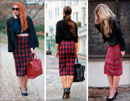 Tartan szoknya, hogy ő visel, amit stílusok (rövid, hosszú a padlón, egy ceruza) (stílusok) Tartan szoknya, hogy ő visel, amit stílusok (rövid, hosszú a padlón, ceruza)