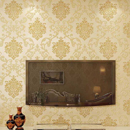 A Sárga tapéta fotó a belső, arany falak, a szín a bútor illik, szőke