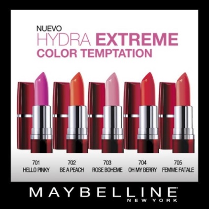Rúzs Maybelline hidra extrém (22 fotó) paletta színek és árnyalatok, hidratáló és