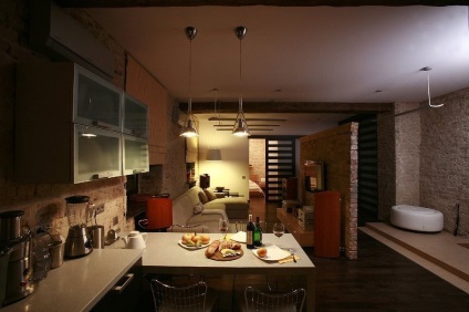 Belső nappali amerikai konyha fotó design, konyha és nappali együtt egy szobában,