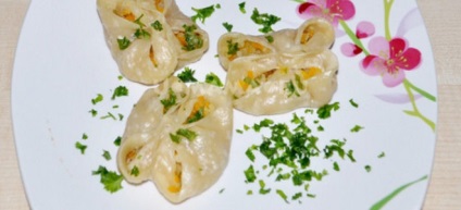 Manti sütőtök, hús, darált hús és a burgonya - recept a tésztát, és tömések (Manti) Manti sütőtök, hús, darált hús és a burgonya - tészta receptek és öntetek