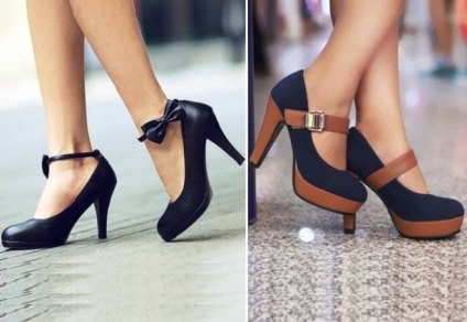 Divatos női magas sarkú cipő - elegáns fekete és bézs szép, klasszikus bőr