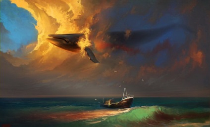 Ég, tenger, felhők, szürreális rajzok magyar művész Artem chebohi