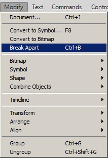 Törés és csoportosítás tárgyak flash CS6