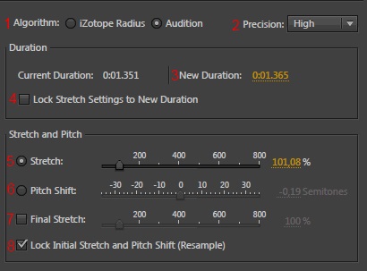 Adobe Audition szakaszon és a hangmagasság (folyamat)