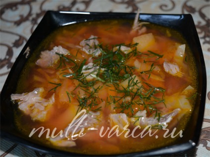 Borsch nélkül paradicsom és a káposzta multivarka (káposzta) Leves nélkül paradicsom és a káposzta multivarka