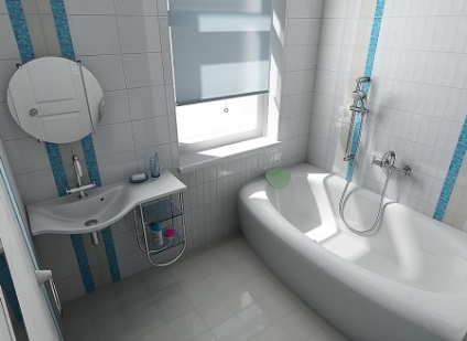 Kék fürdőszoba - design, fehér és kék színben, a kombináció más színekkel